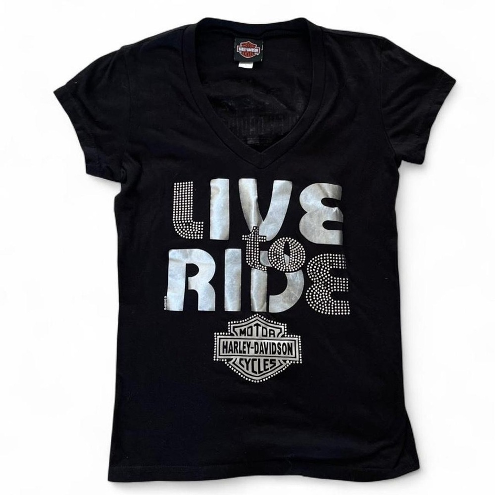 Harley Davidson Reno Black Tee with Rhinestone Logo Tshirt